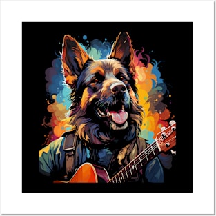 German Shepherd Playing Guitar Posters and Art